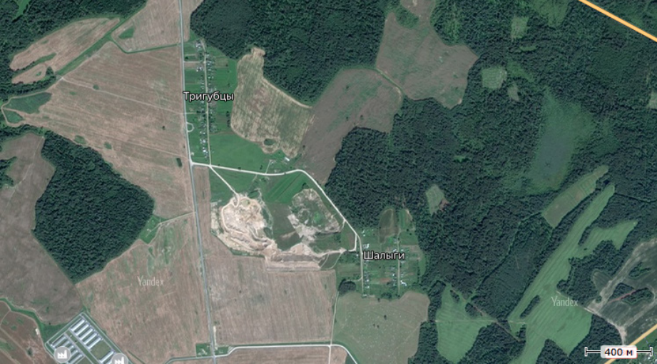 Схематическая карта расположения карьера месторождения «Шалыги-1» по добыче песка и гравийно-песчаной смеси