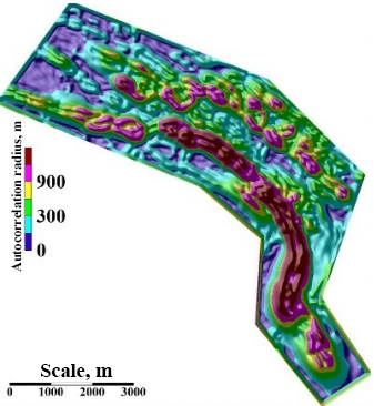 Figure 5. Distribution of the spatial stationarity parameter of the anomalous magnetic field, highlighting the zonality within the area