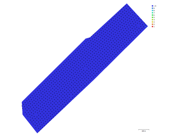 Position of photo centers and overlap of photos.