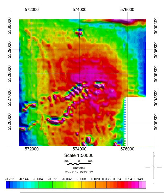 Вертикальный градиент магнитного поля Геоскан 401 Геофизика (масштаб съемки 1:10 000, 2017 г.)